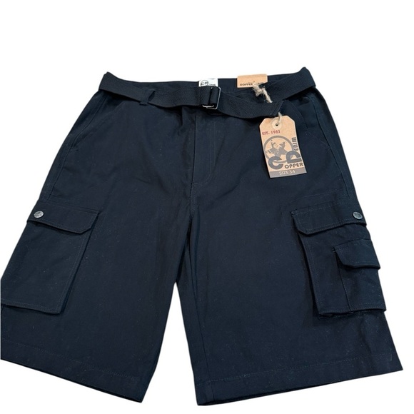 Copper Denim Cargo Men’s Belted Black Shorts Size 34 Casual leisure relaxed NWT - Picture 1 of 7